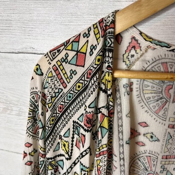 Billabong Kimono Cardigan Size S/M Salty Waves Geometric Aztec Print Fringe Boho - Picture 7 of 16